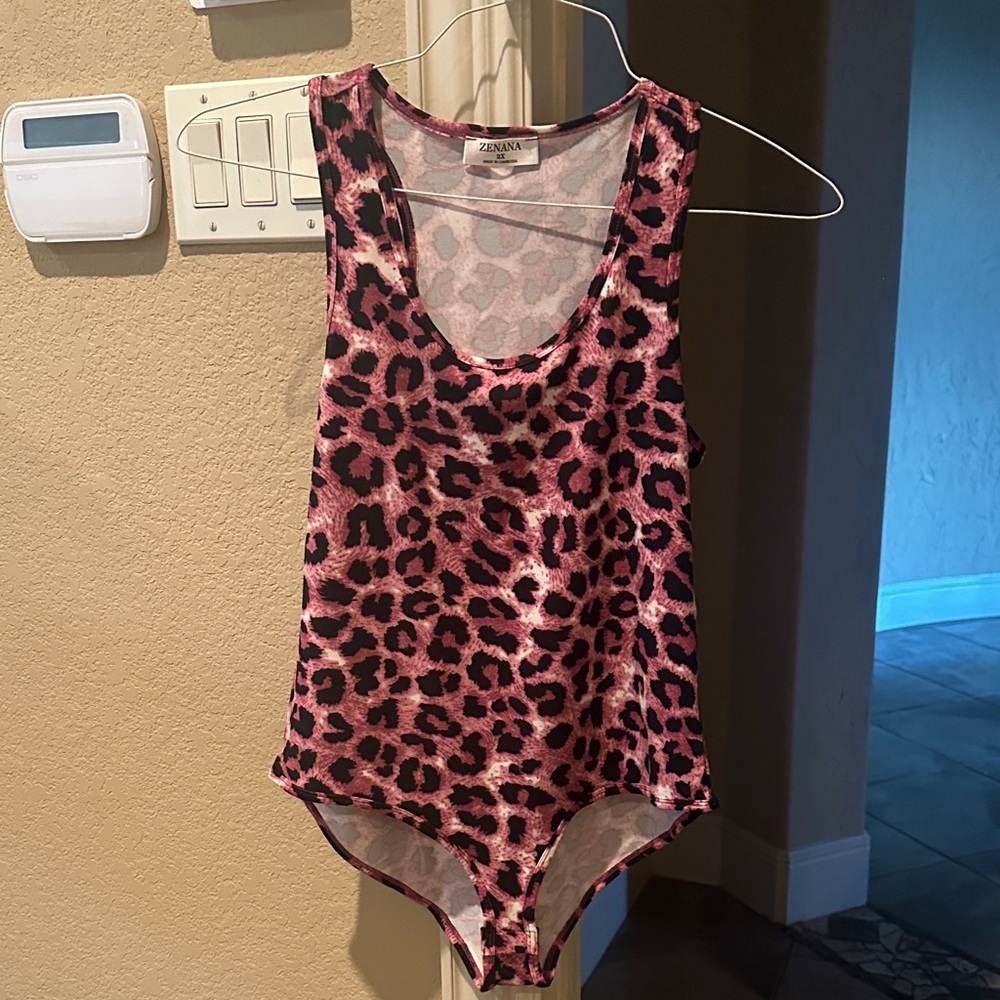 Zenana Outfitters Pink Leopard Print Bodysuit